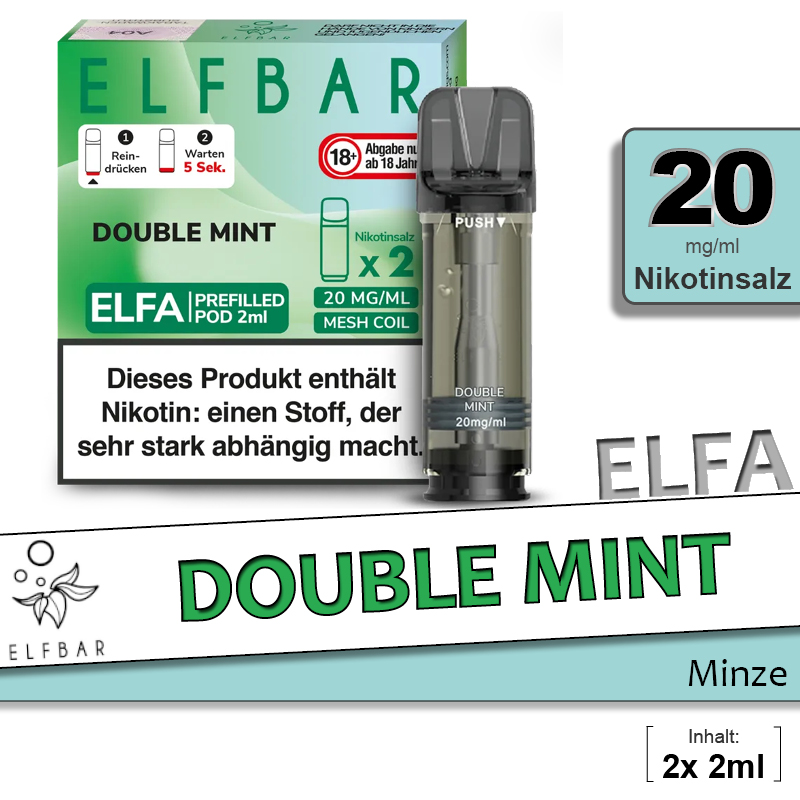 wie viel ml in elfbar pod ElfBar ELFA – Lemon Mint – Prefilled Pod 2er Pack 2ml 20mg
