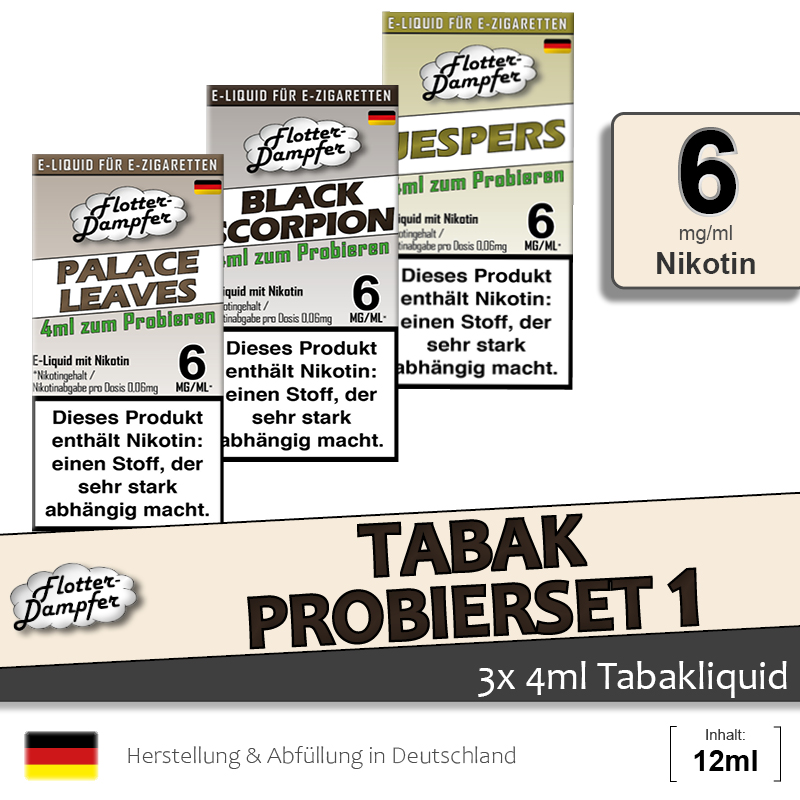 Flotter-Dampfer Tabak Liquid Probierset 1